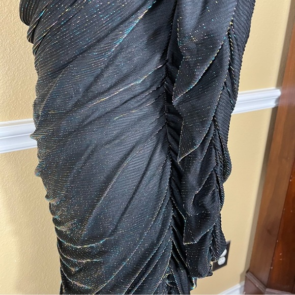 VTG 80s Dress Size 9/10 One Sleeve Black Blue Shimmer Whimsigoth Grunge Party - Picture 10 of 15